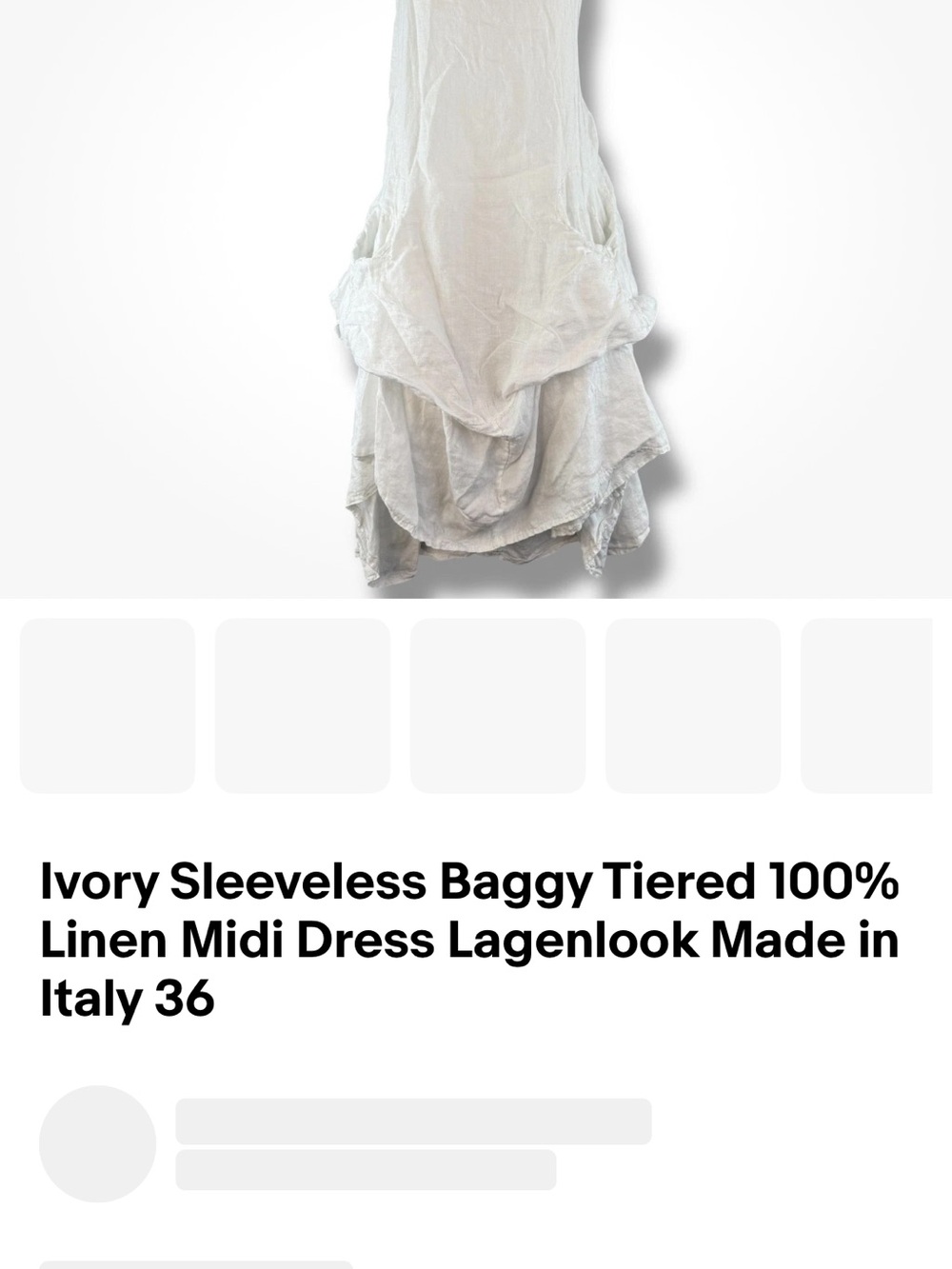 Source Unknown Ivory Sleeveless Tiered Linen Midi Dress. Knee length